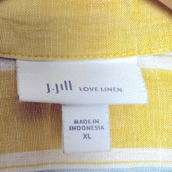 J. Jill Love Linen Striped Long Sleeve Popover Shirt Yellow White Coastal Beachy - Picture 4 of 13